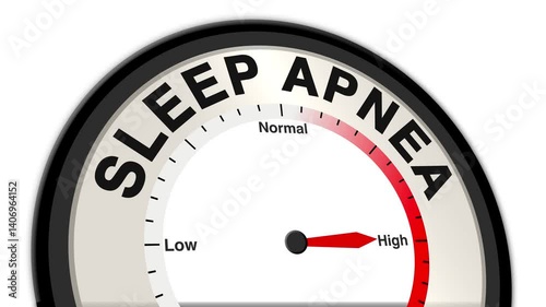 Sleep Apnea text with a barometer or tachometer-style gauge, representing varying levels of severity in airway obstruction and breathing interruptions during sleep