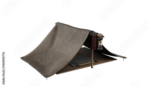 Old Camping Tent isolated on white