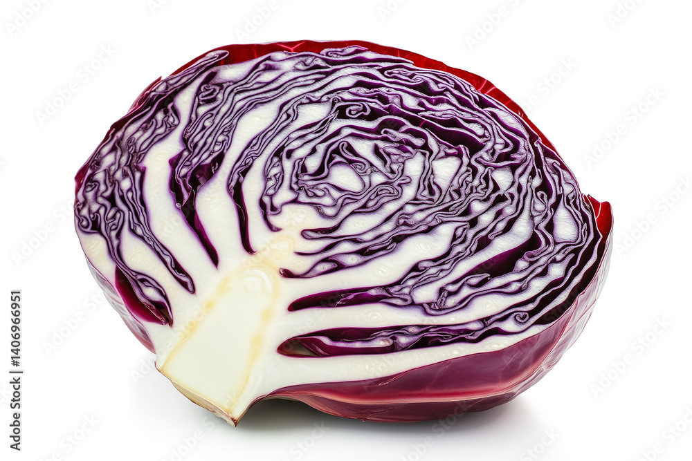 A half red cabbage, isolated on a white background A half red cabbage, isolated on a white background