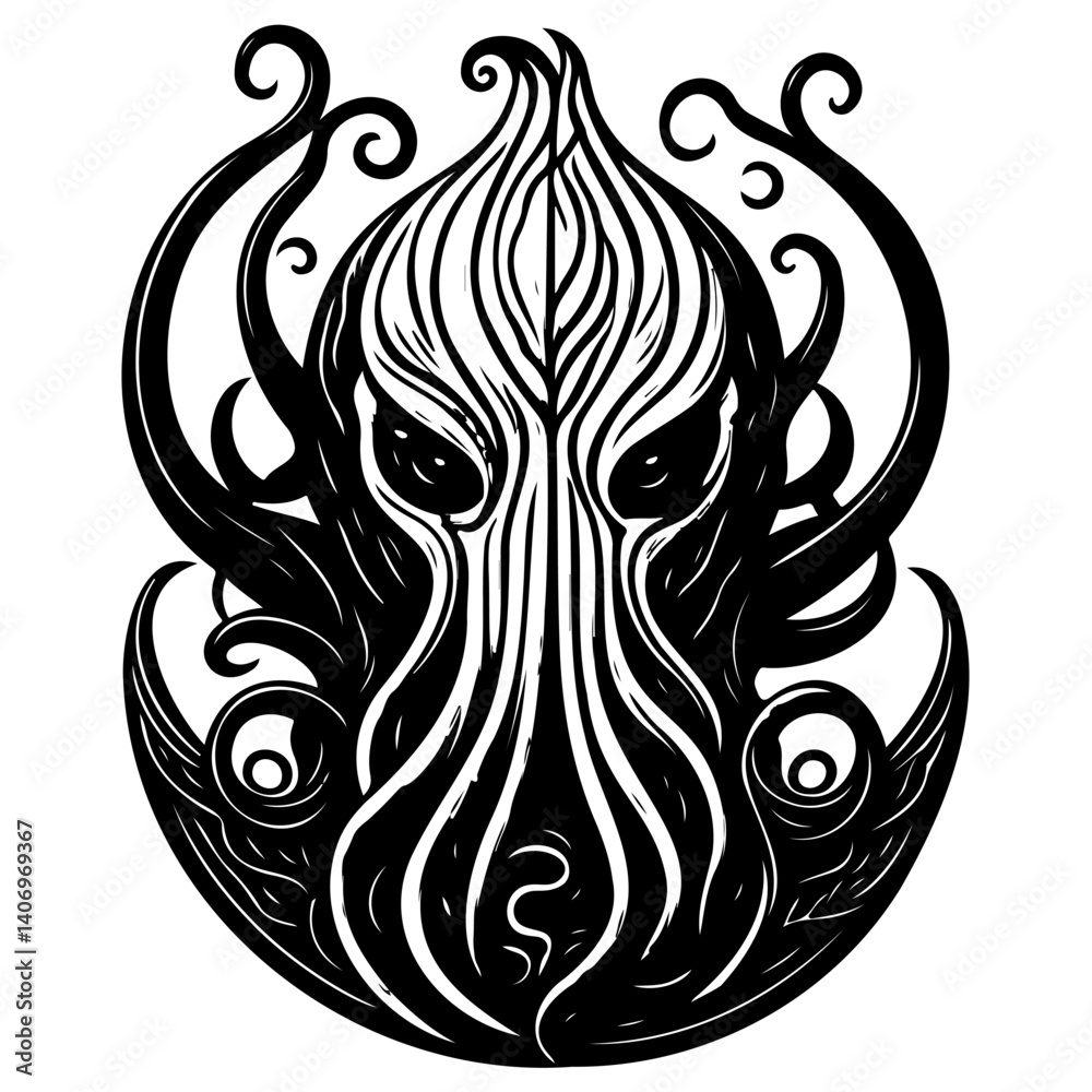 Fototapeta premium Stylized Octopus Depiction in Detailed Blackwork