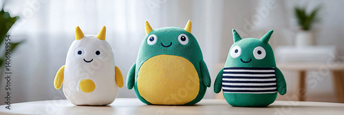 Whimsical Plush Monsters Row Adorable Room Decor Kids Toys Cute Stuffed Animals Colorful Table Display