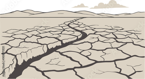 cracked dry earth vector illustration on a white background, Dry and broken brown soil vector