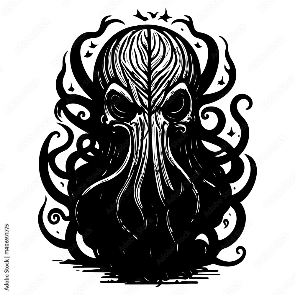 Fototapeta premium Monochromatic Tentacled Entity Graphic Illustration