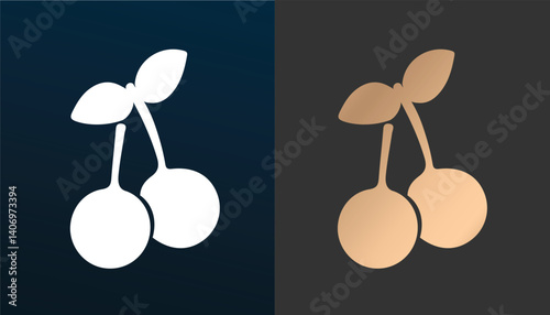 A unique and attractive gold colored cherry logo vector image on a black and white background