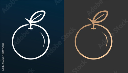 A unique and attractive vector image of a golden orange fruit logo on a black and white background