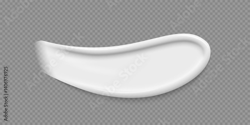 White cream swatch. Stroke of cosmetic product, creme, toothpaste, foundation, scrub, cleanser, liquid soap. Beauty industry. Realistic vector Illustration.