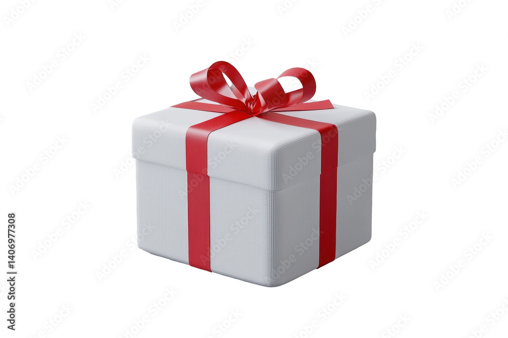 Isolated Single White Gift Box with Red Ribbon Isolated Single White Gift Box with Red Ribbon