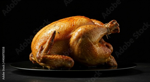 Roasted Chicken on Dark Background Food Photography