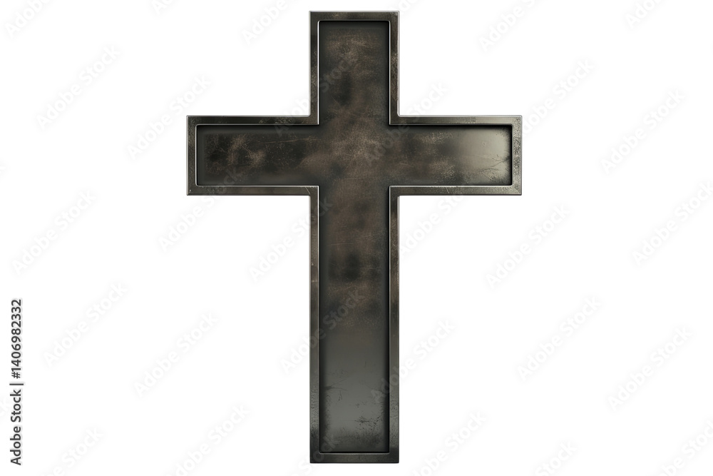 Metal cross with rusty texture. Symbol of faith, tradition. Dark outline against a transparent background Metal cross with rusty texture. Symbol of faith, tradition. Dark outline against a transparent background