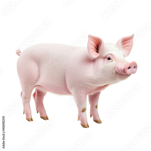 Side view of a pink domestic pig standing isolated on transparent background, ideal for farm, livestock, or food-related designs.