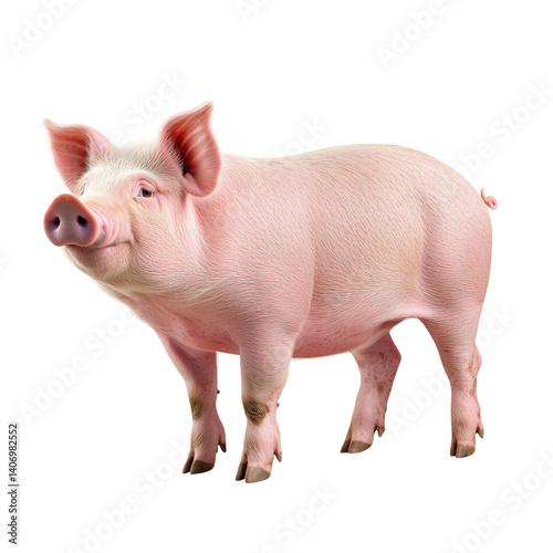 Side view of a pink domestic pig standing isolated on transparent background, ideal for farm, livestock, or food-related designs.