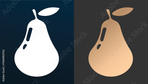 Vector image of a pear logo and a unique and attractive gold colored pear slice on a black and white background