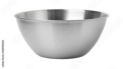 Empty stainless steel mixing bowl on white background