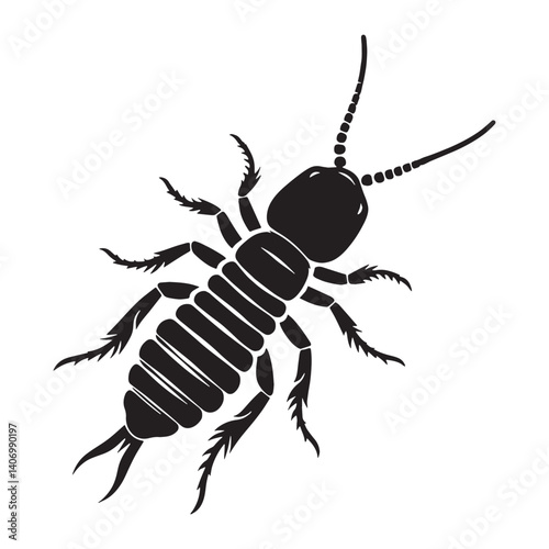 Swift-moving Earwig silhouette, a quick and stealthy crawler – Earwig illustration – Earwig vector – Insect silhouette

