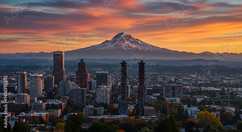 Stunning Sunset Aerial View of Mt. Rainier from Bellevue, Washington
