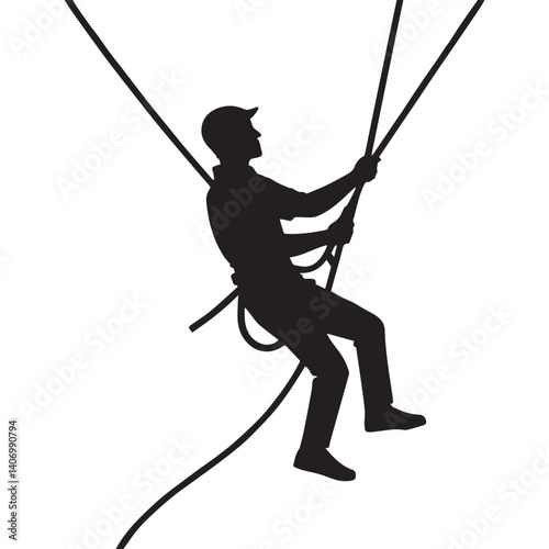 Climbing rappelling silhouette vector White Background.