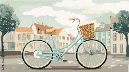 Retro Bicycle with a Basket on Country Road.eps