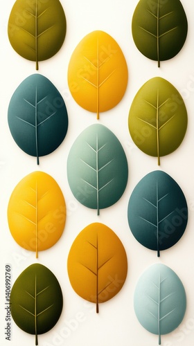 Decorative arrangement of colorful leaves on a light background showcasing autumn hues and textures in an artistic display