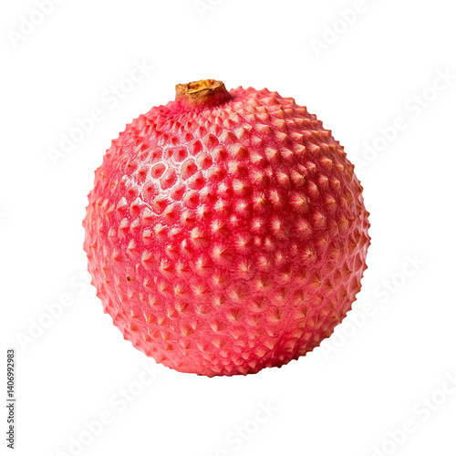 Red lychee fruit with textured skin on a transparent background, highlighting its vibrant color and natural details.
