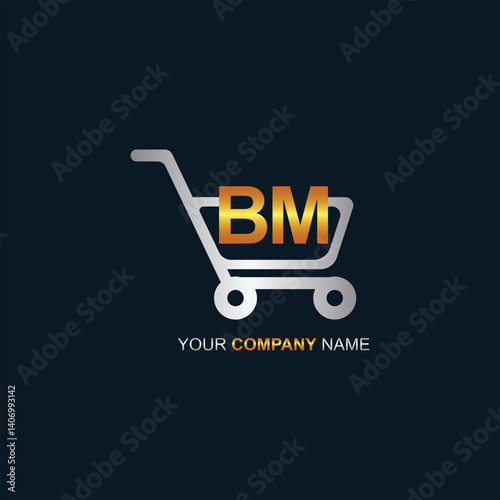 Shopping cart vector BM logo design. BM logo design is used for supermarket or supermall and grocery market.