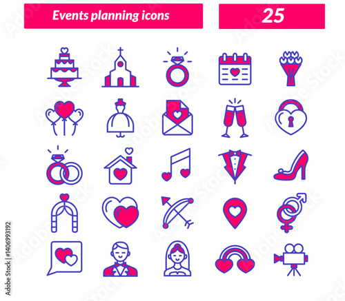 Event planning thin line icons set. Event organization symbols. Vector