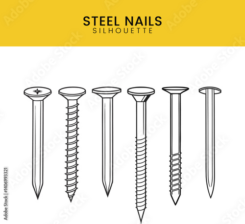 PrintSteel Nails Silhouette Vector Set Illustration