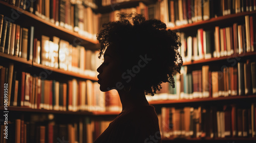 Librarian organizes books while surrounded by shelves in a quiet library during afternoon hours