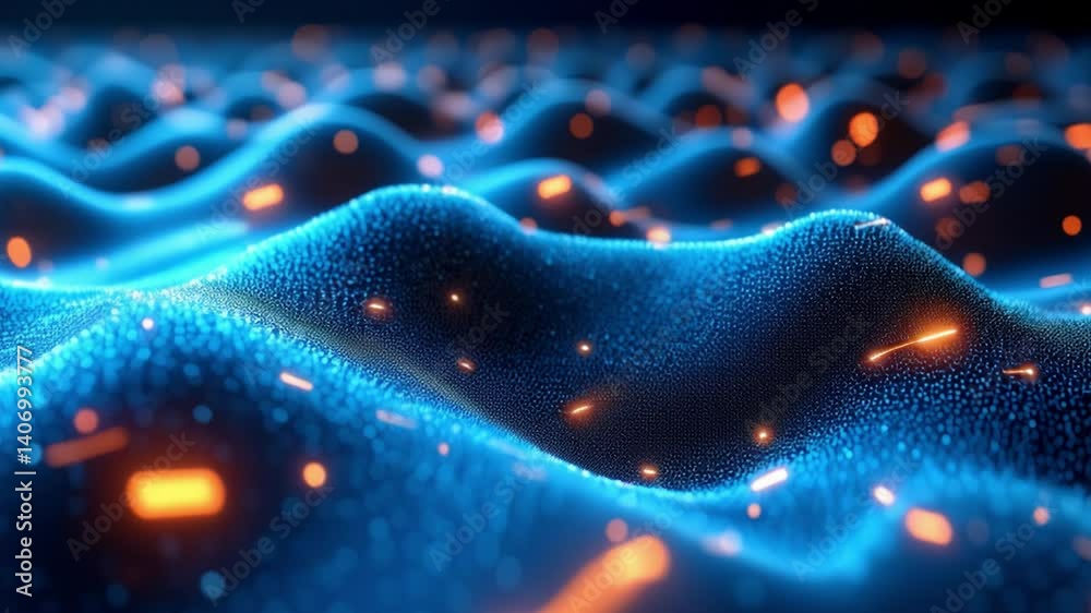 Data of crypto waves. 3D illustration of wavy lines in the information code field. Data flow cyber concept. Coding and technology