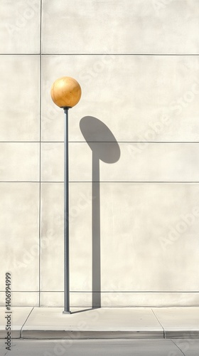 Streetlight casts a distinct shadow against a smooth, light-colored wall during midday in an urban setting