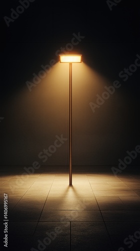 Lamp illuminating a dark space with warm light creating a serene atmosphere in an indoor setting