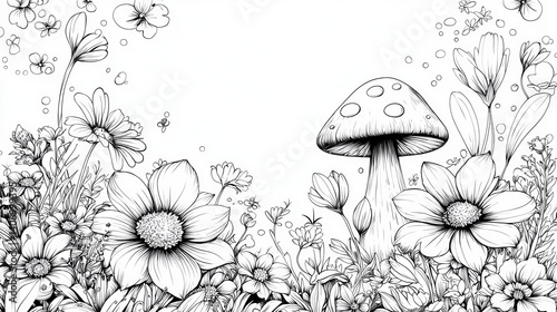 Detailed Floral and Mushroom Design