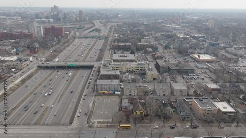 Aerial shot of residential area beside busy freeway 94 in Minneapolis. photo