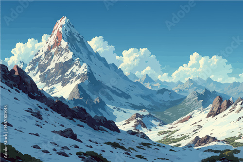 Snowy Peaks: A Majestic Winter Mountain View