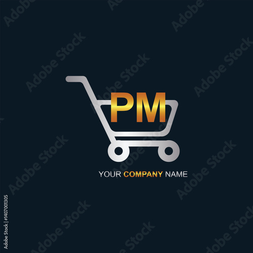 Shopping cart vector PM logo design. PM logo design is used for supermarket or supermall and grocery market.