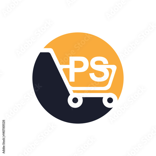 Shopping cart vector PS logo design. PS logo design is used for supermarket or supermall and grocery market.
