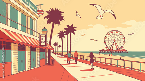 Colorful boardwalk scene at Myrtle Beach – South Carolina, USA
