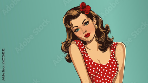 Pin-Up Girl with Polka Dots in Retro Dress