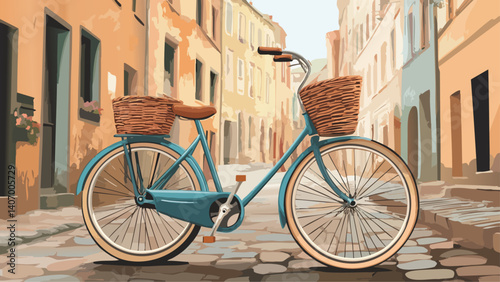 Retro Bicycle with a Basket and Flower Bouquets