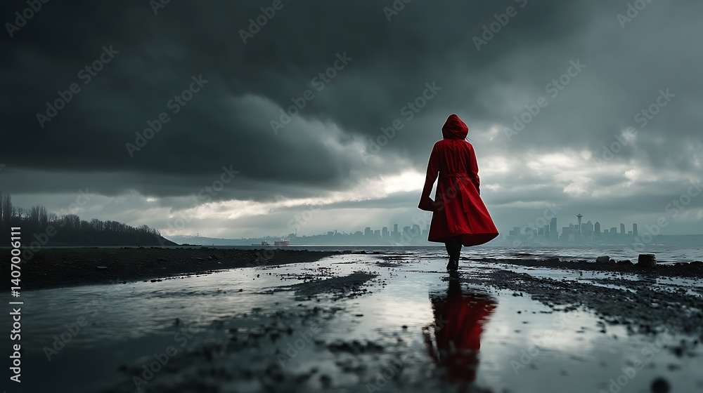 Cheerful asian woman in raincoat with clear umbrella on wet street rainy day fashion monsoon aesthetic outdoor photoshoot Cheerful asian woman in raincoat with clear umbrella on wet street rainy day fashion monsoon aesthetic outdoor photoshoot