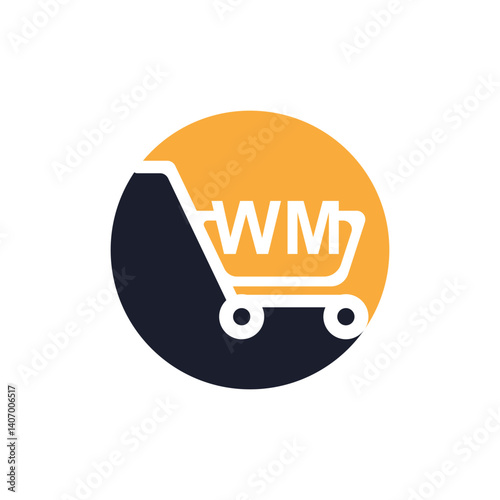 Shopping cart vector WM logo design. WM logo design is used for supermarket or supermall and grocery market.