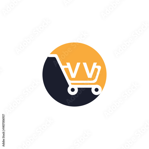 Shopping cart vector VV logo design.VV logo design is used for supermarket or supermall and grocery market.