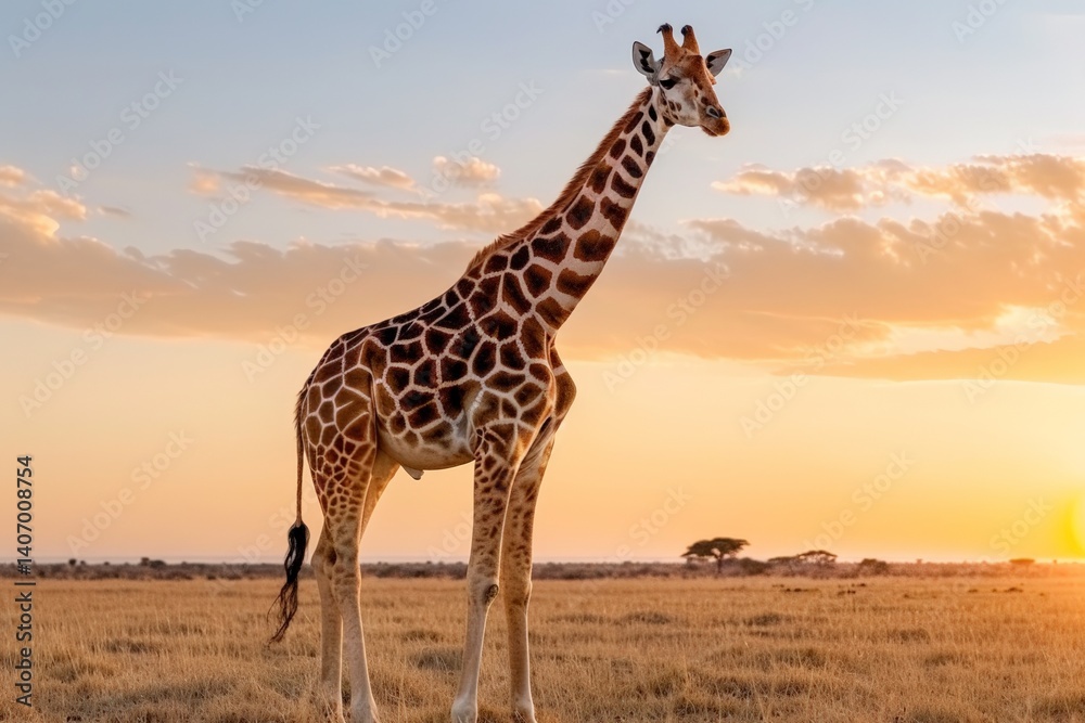 Obraz premium Majestic giraffe in african savanna at sunset