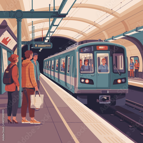 Subway Train Arriving at Underground Platform