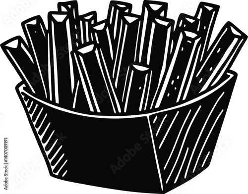 Crispy French fries snack silhouette black vector art work