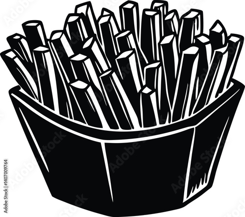 Tasty French fries vector art work silhouette black