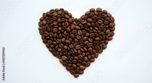 A heart made of coffee beans, expressing love for the rich aroma and taste of coffee.