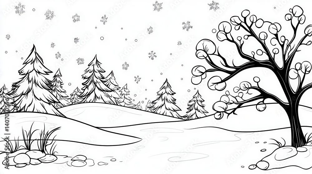 Fototapeta premium Winter Landscape with Snowflakes