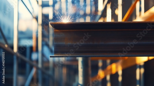 Ironworker welding steel beams on a building site. Featuring welding and structural work
