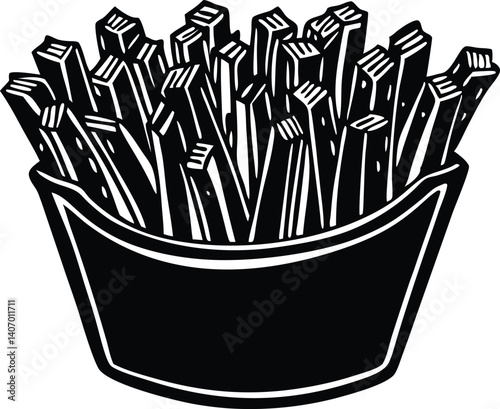 Delicious food French fries vector silhouette black artwork illustration