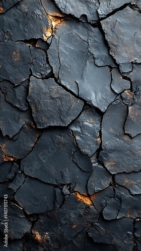 Textured Slate Phone Wallpaper  Cracked Black Surface with Orange Highlights | Rugged Mobile Background


